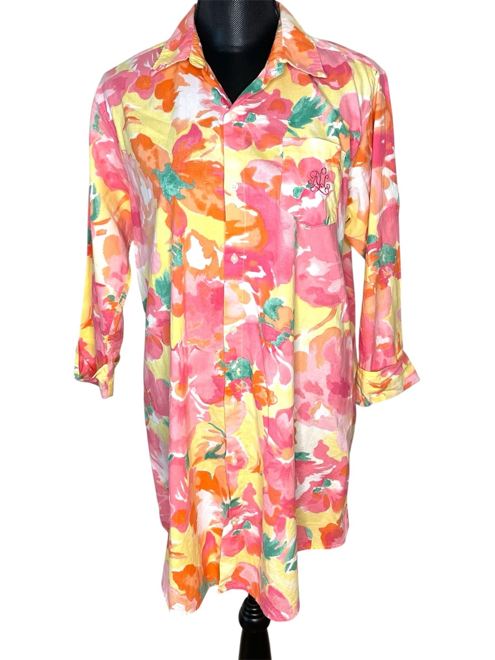 Lauren Ralph Lauren Sleepshirt Floral Cotton Mini Dress Cover Up Pink Medium